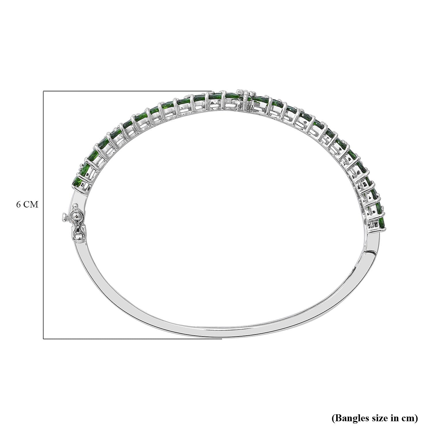 Natural Chrome Diopside and Natural Zircon Bangle (Size - 7.5) in Rhodium Overlay Sterling Silver 10.28 Ct.