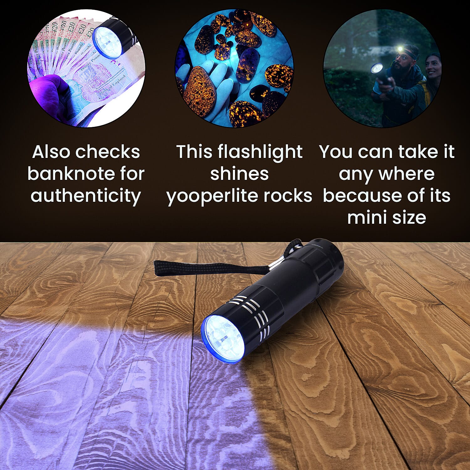 Flashlight Powered by 3 AAA Battery (Size 10x2 Cm) - Black