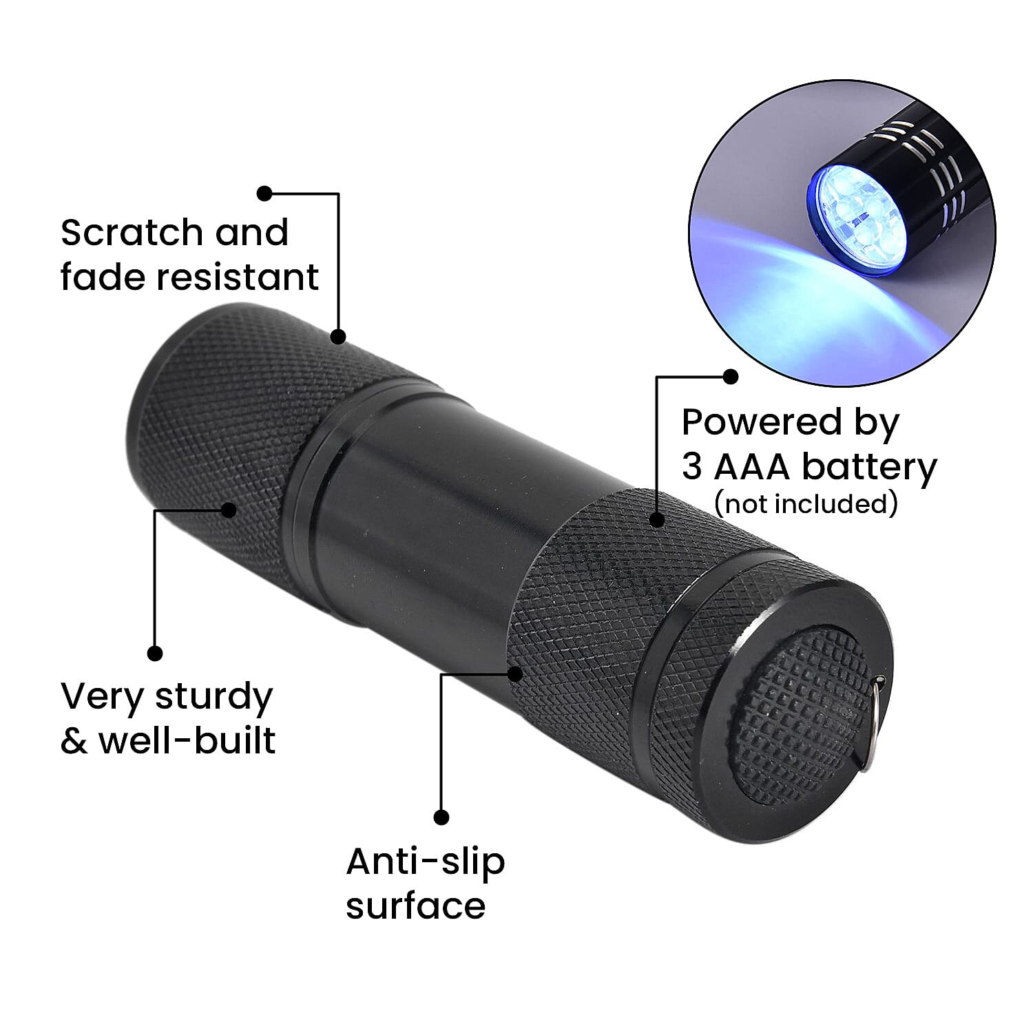 Flashlight Powered by 3 AAA Battery (Size 10x2 Cm) - Black