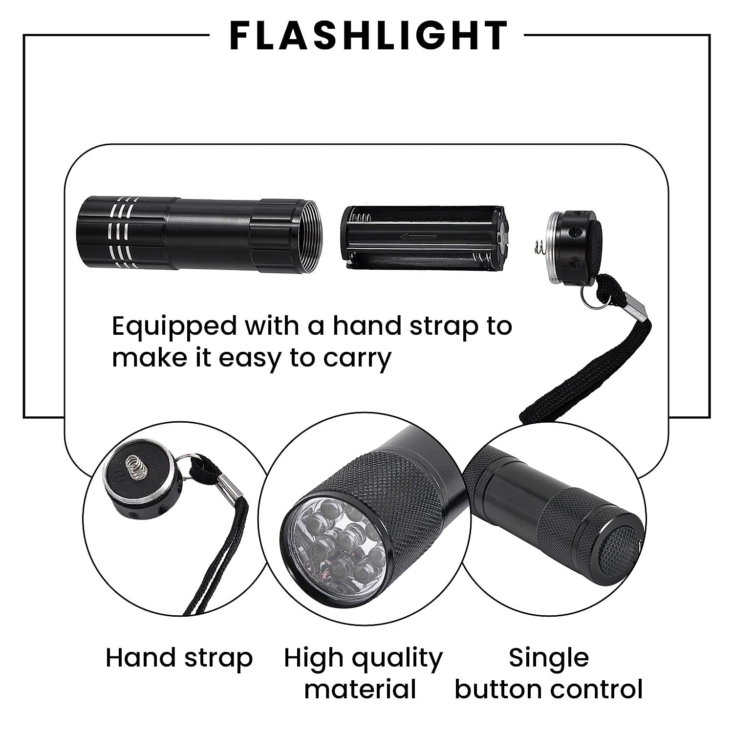 Flashlight Powered by 3 AAA Battery (Size 10x2 Cm) - Black