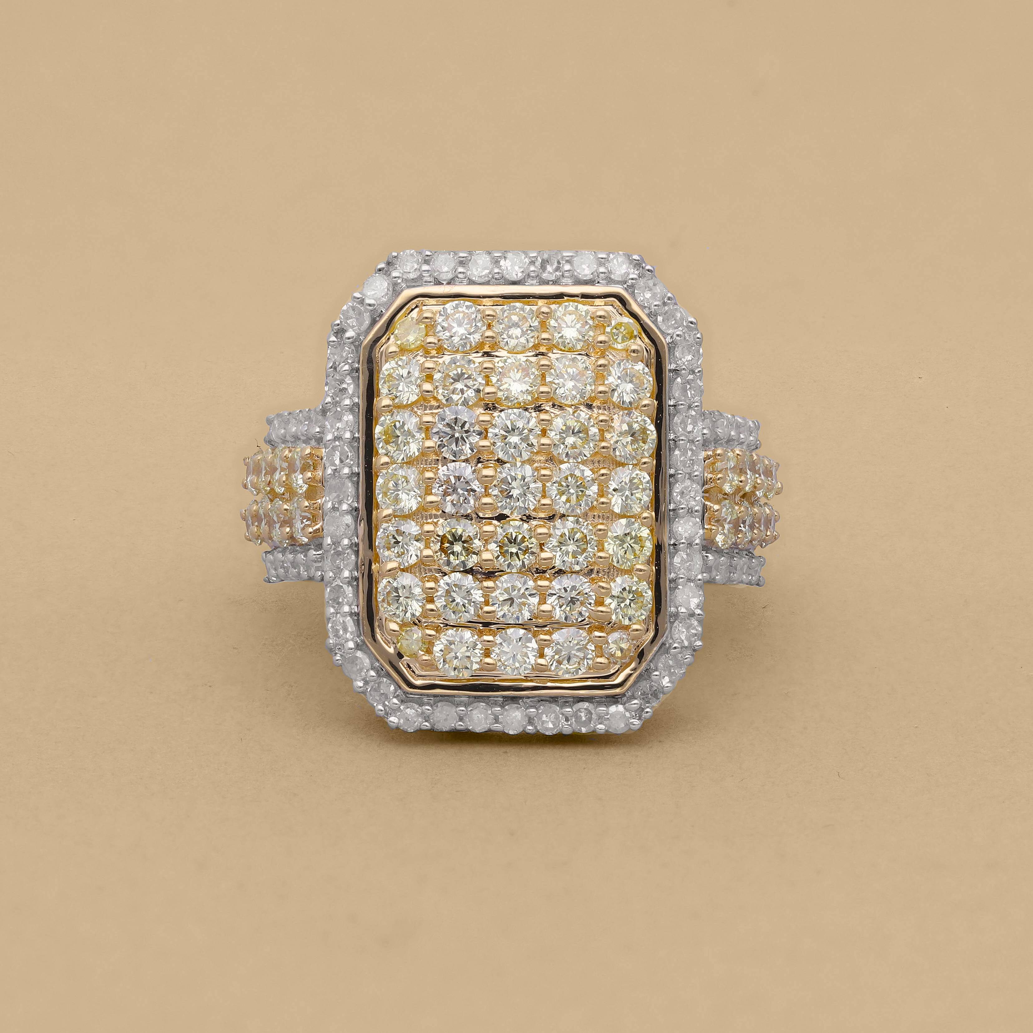 14K Yellow Gold SGL Certified Natural Yellow Diamond (SI-I1) and White Diamond(SI-I1-G-H) Halo Ring 2.00 Ct, Gold Wt. 5.9 Gms