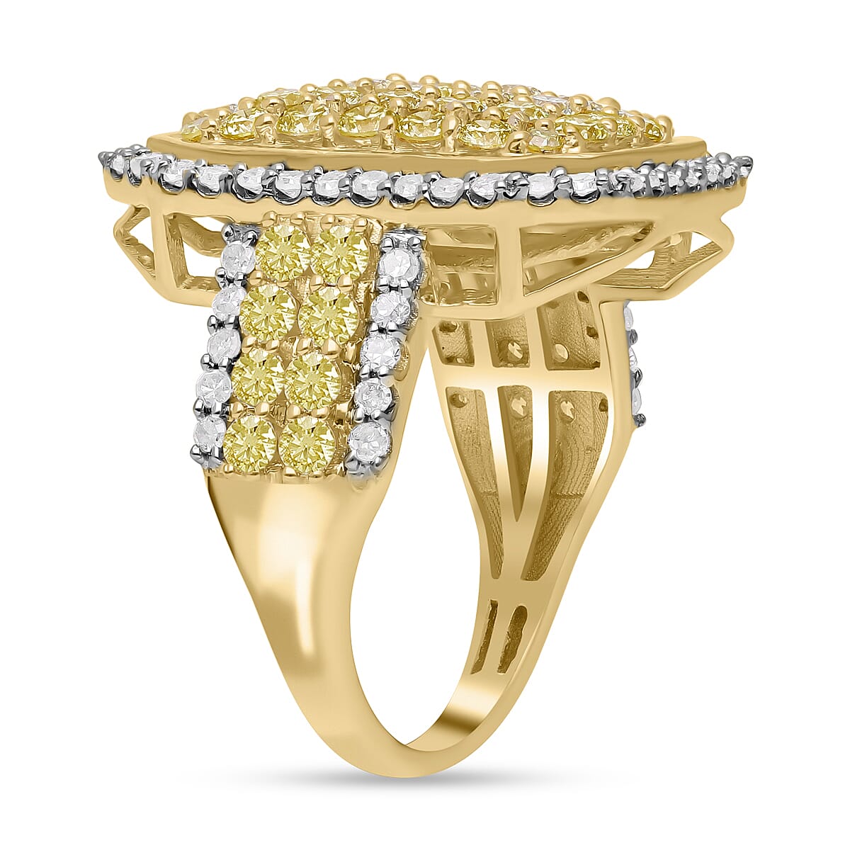 14K Yellow Gold SGL Certified Natural Yellow Diamond (SI-I1) and White Diamond(SI-I1-G-H) Halo Ring 2.00 Ct, Gold Wt. 5.9 Gms