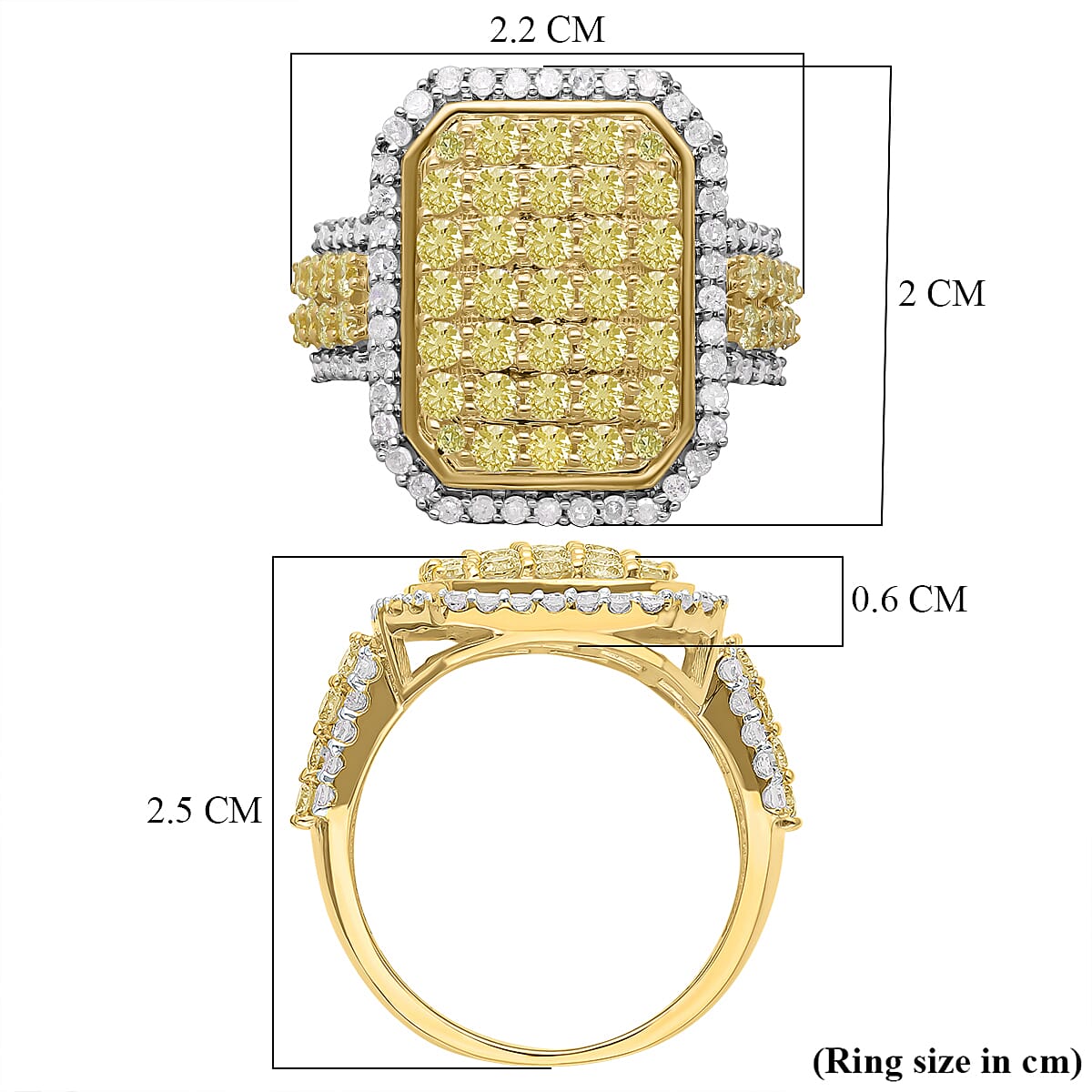 14K Yellow Gold SGL Certified Natural Yellow Diamond (SI-I1) and White Diamond(SI-I1-G-H) Halo Ring 2.00 Ct, Gold Wt. 5.9 Gms