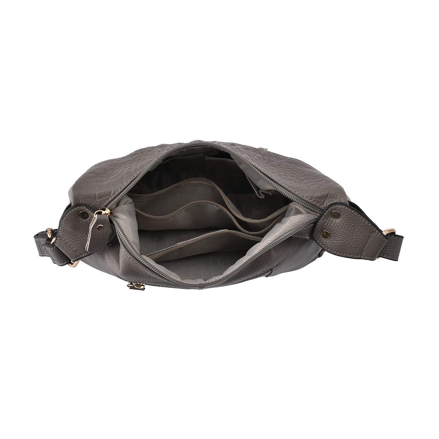 Genuine Leather Solid Crossbody Bag with Shoulder Strap (Size 28x20x10 cm) - Grey