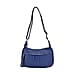 Genuine Leather Solid Crossbody Bag with Shoulder Strap - Navy