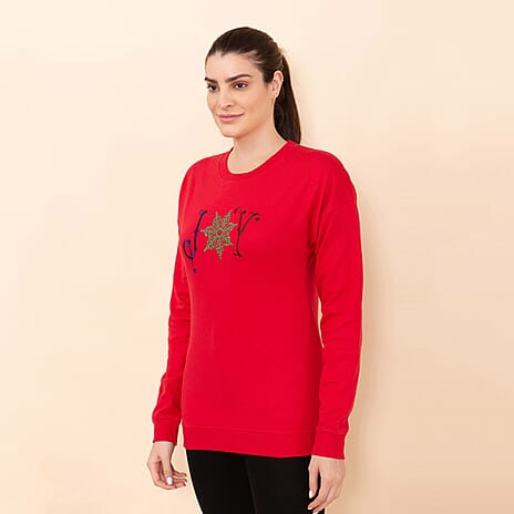 100% Cotton Fleece Knit Sweatshirt (Size L) - Red