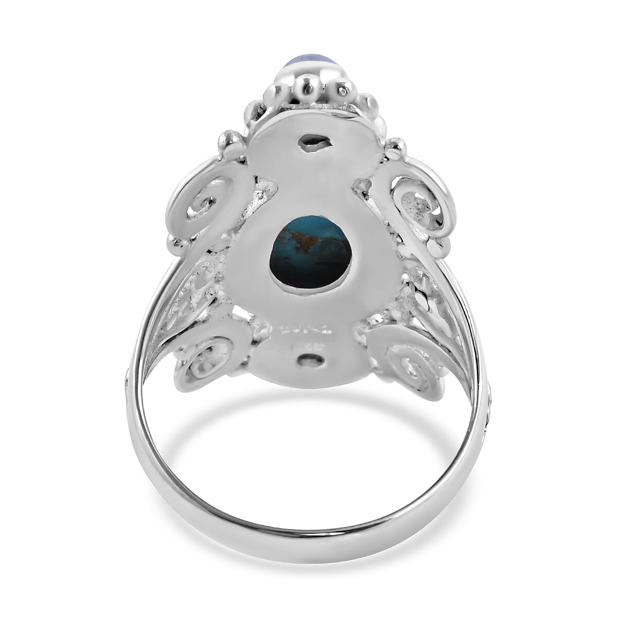 SAJEN SILVER Cultural Flair Collection - Mojave Turquoise and Rainbow Moonstone Ring in Sterling Silver 8.16 Ct, Silver Wt. 8.00 Gms