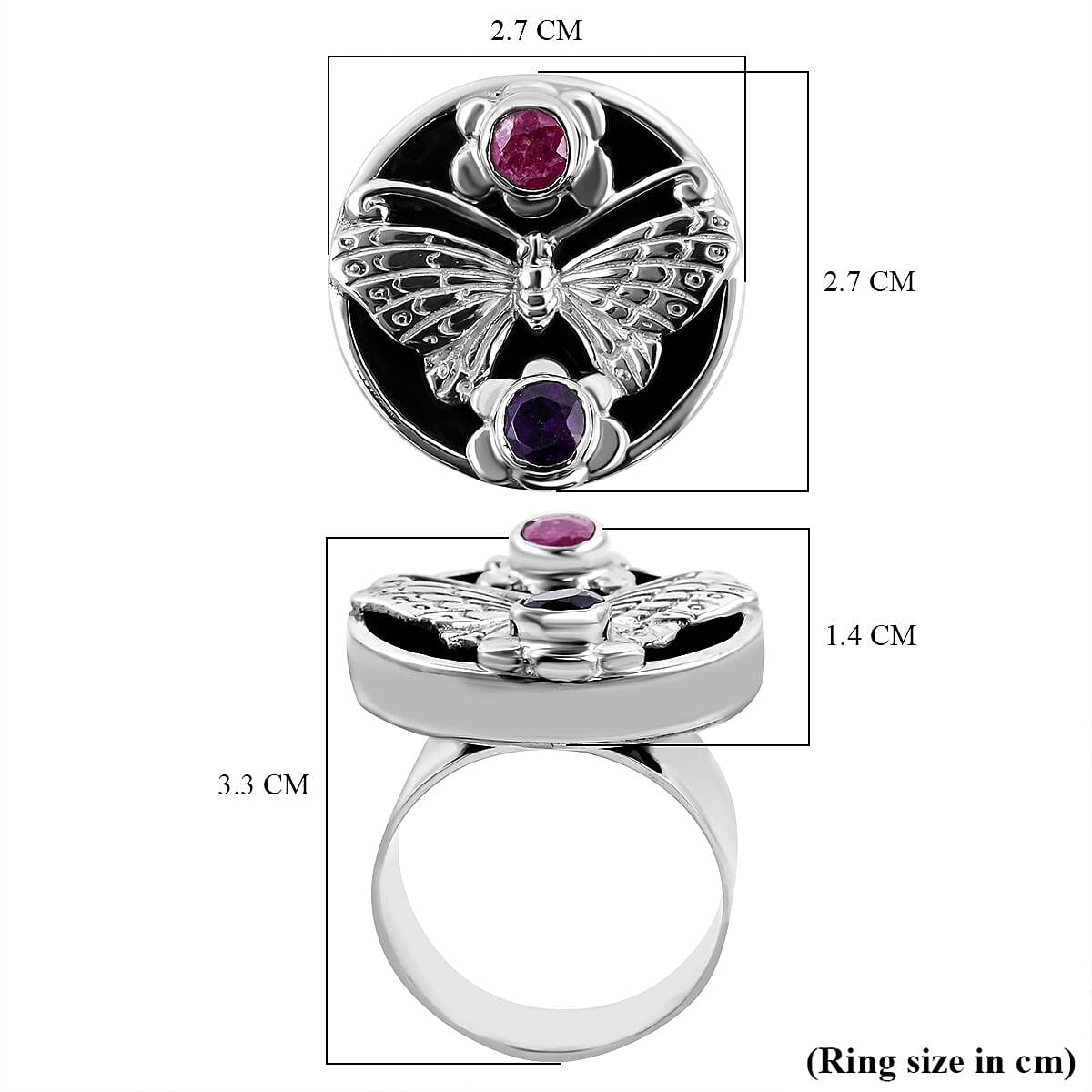 Royal Bali Black Shell Pearl, Pink Sapphire and Amethyst Ring in Sterling Silver, Silver Wt. 12 Gms.