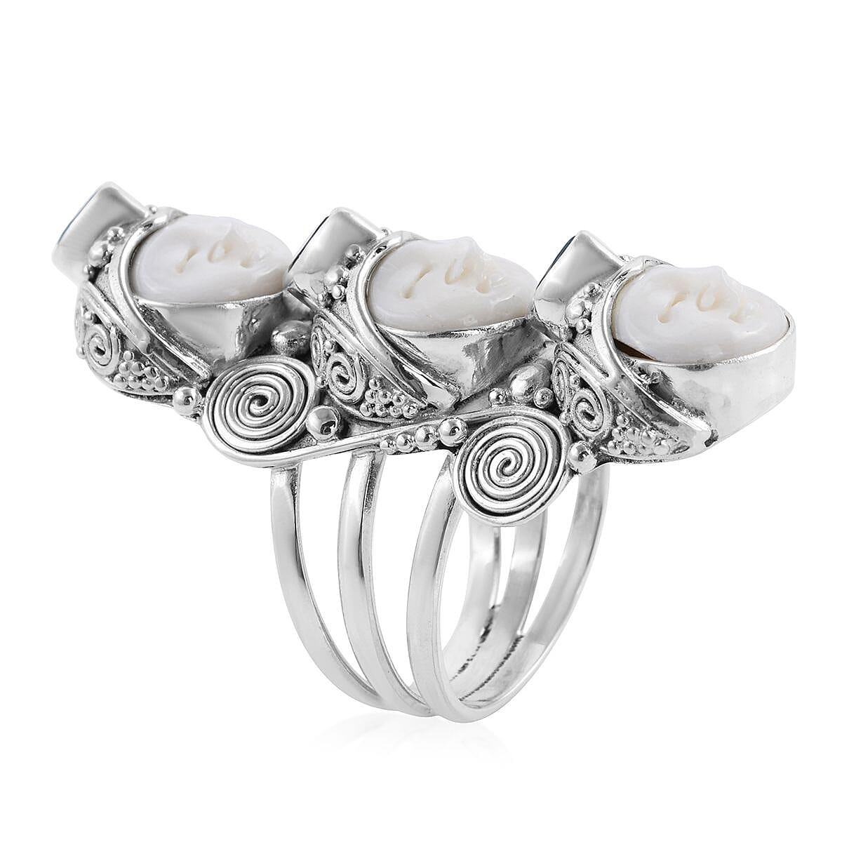 Sajen Silver BALI GODDESS Collection - Carved Ox Bone, London Blue Topaz, Swiss Blue Topaz Ring in Sterling Silver 17.00 ct, Silver Wt. 18 Gms