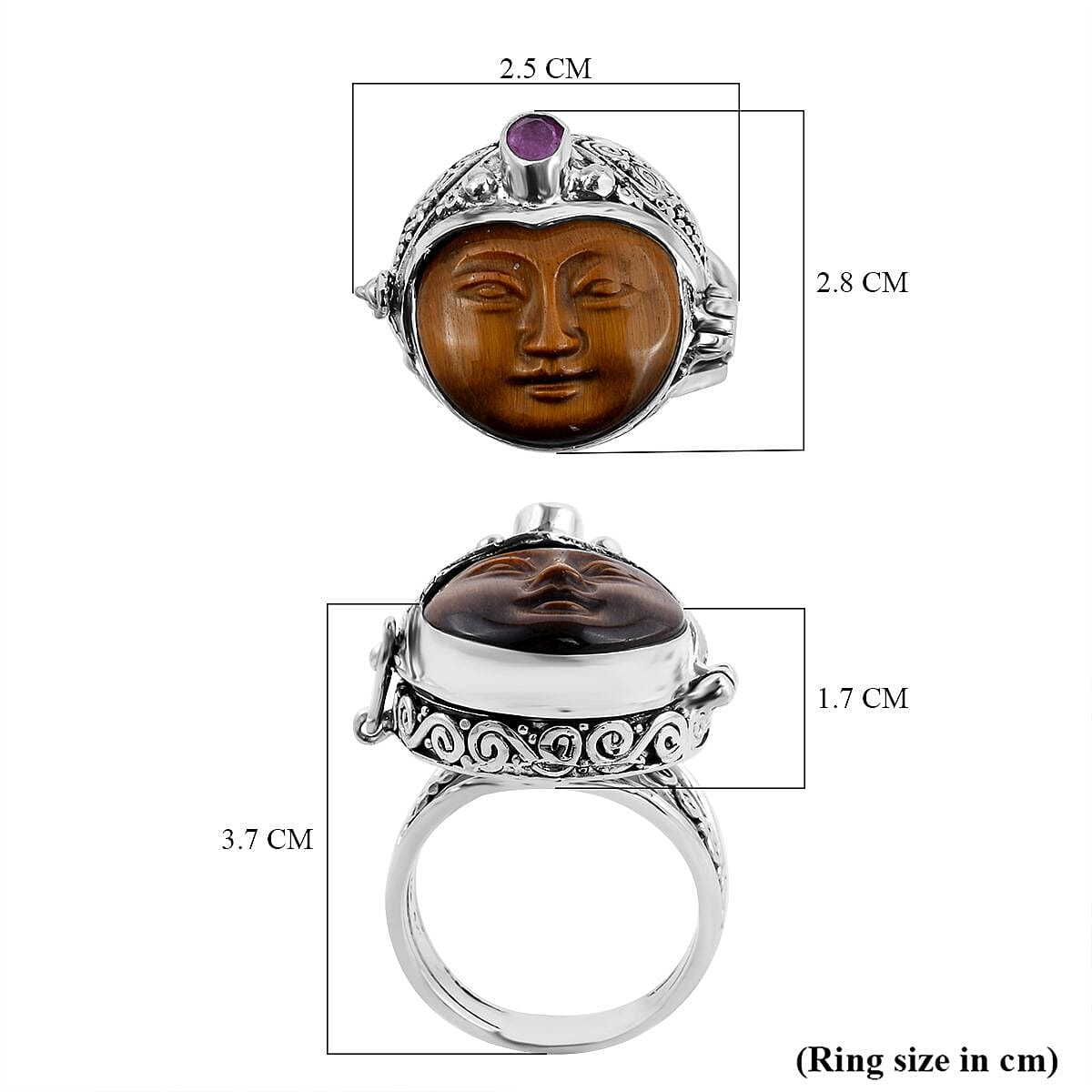 Royal Bali GODDESS Collection- Tigers Eye and Pink Sapphire (FF) Ring in Sterling Silver, Silver Wt. 9.00 Gms