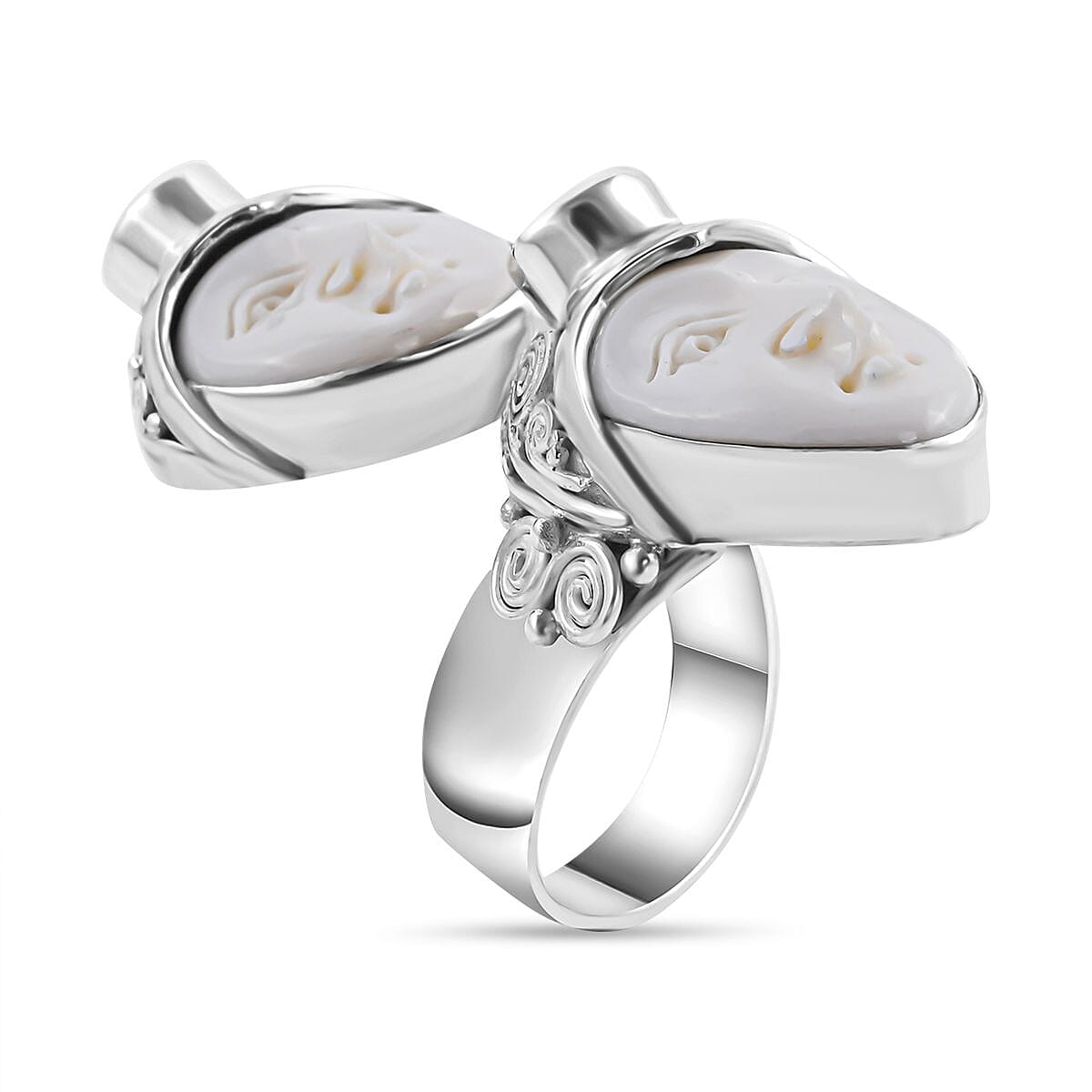 Royal Bali Princess Collection - Ox Bone and Rhodolite Garnet Ring in Sterling Silver, Silver Wt 12.00 Gms