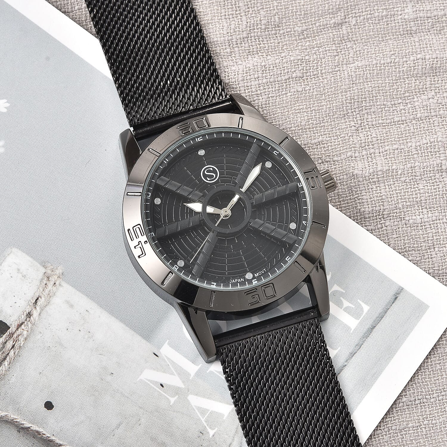 Queens Platinum Jubilee Edition- STRADA Japanese Movement Water Resistant Watch with Stainless Steel Mesh Band - Black