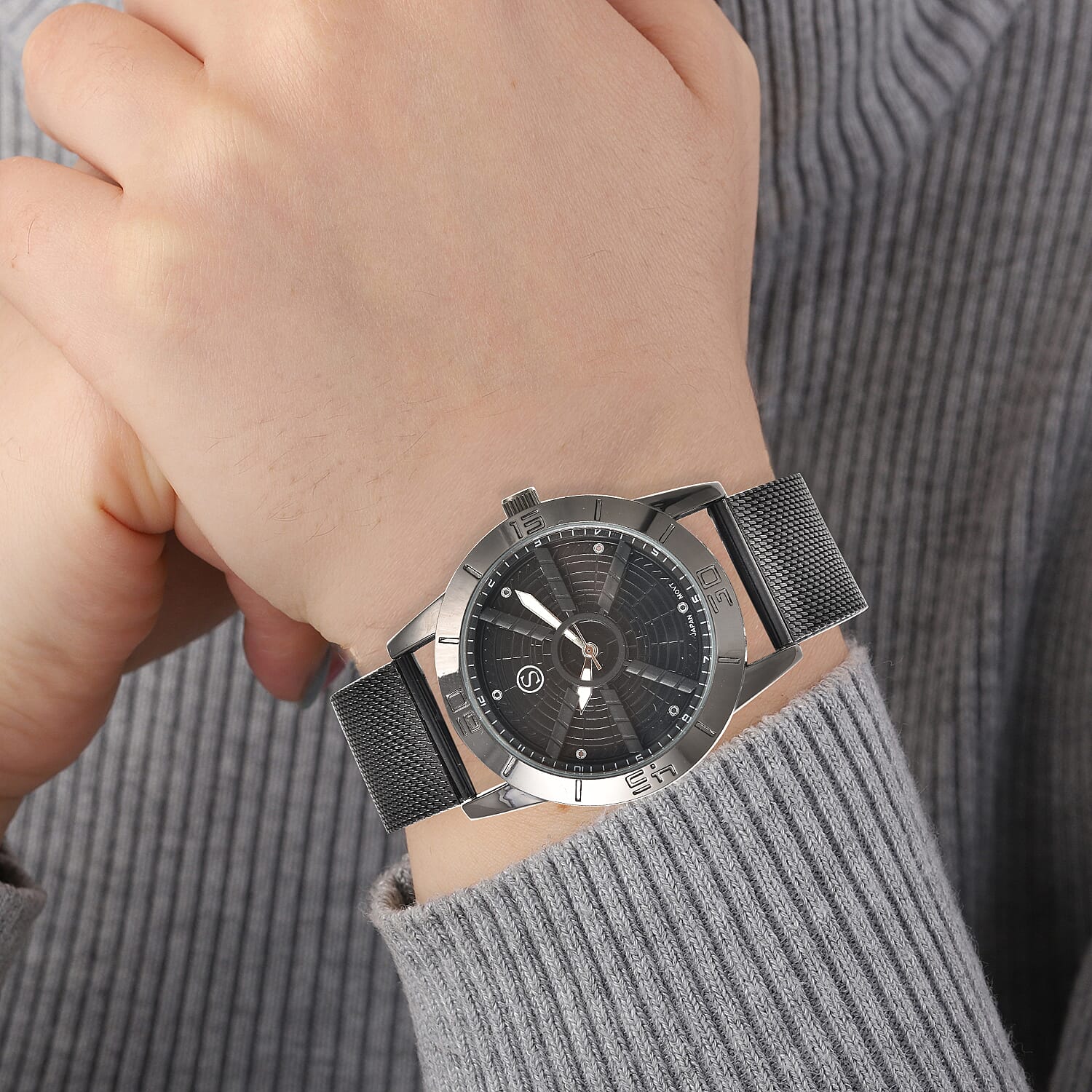 Queens Platinum Jubilee Edition- STRADA Japanese Movement Water Resistant Watch with Stainless Steel Mesh Band - Black