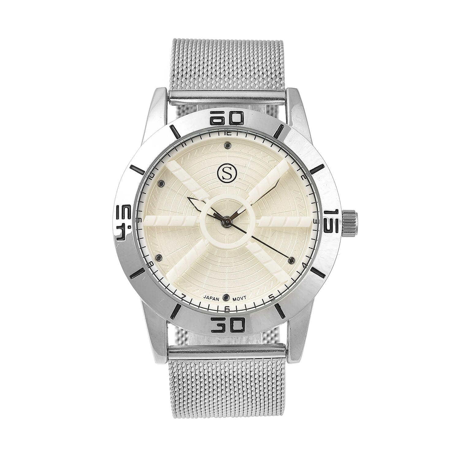 STRADA Japanese Movement Water Resistant Watch with Stainless Steel Mesh Band - Steel Colour