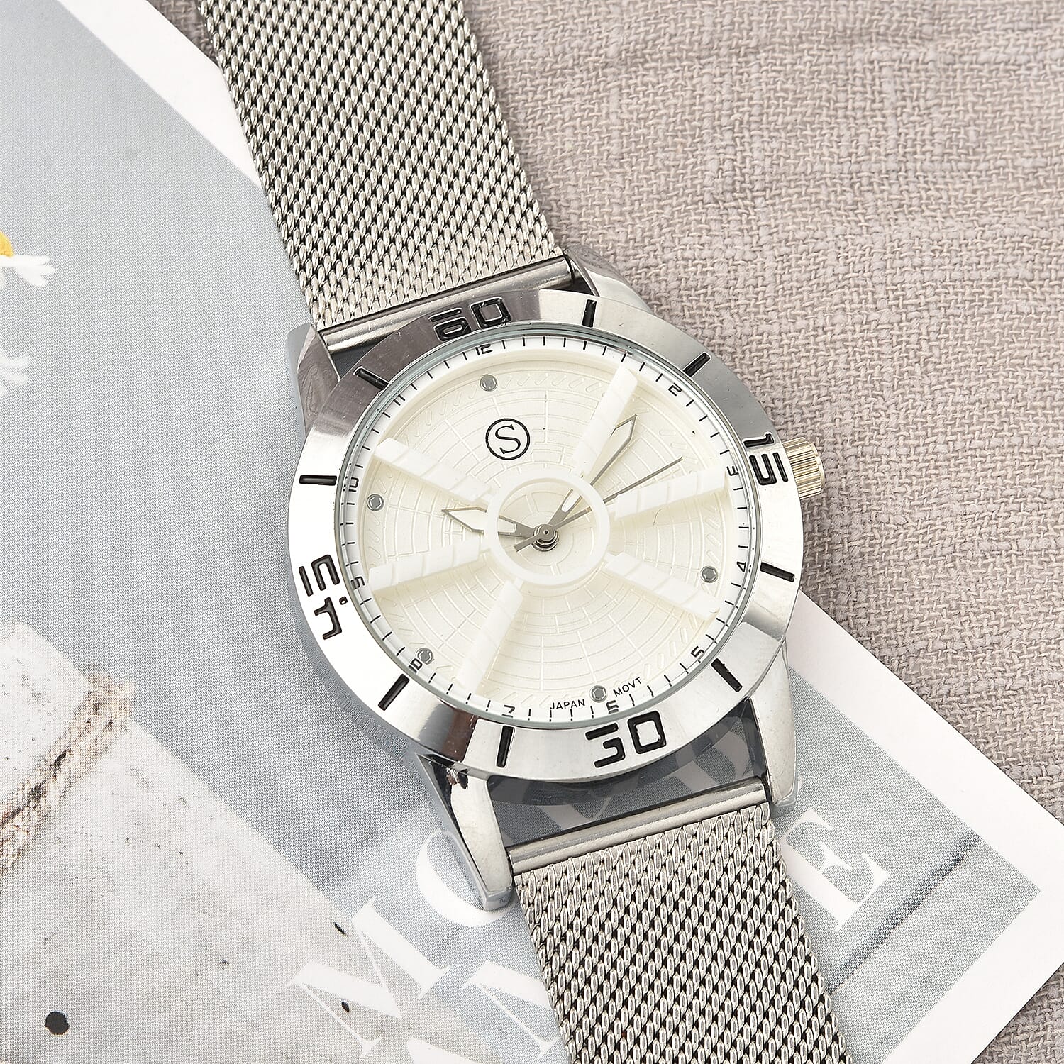 STRADA Japanese Movement Water Resistant Watch with Stainless Steel Mesh Band - Steel Colour