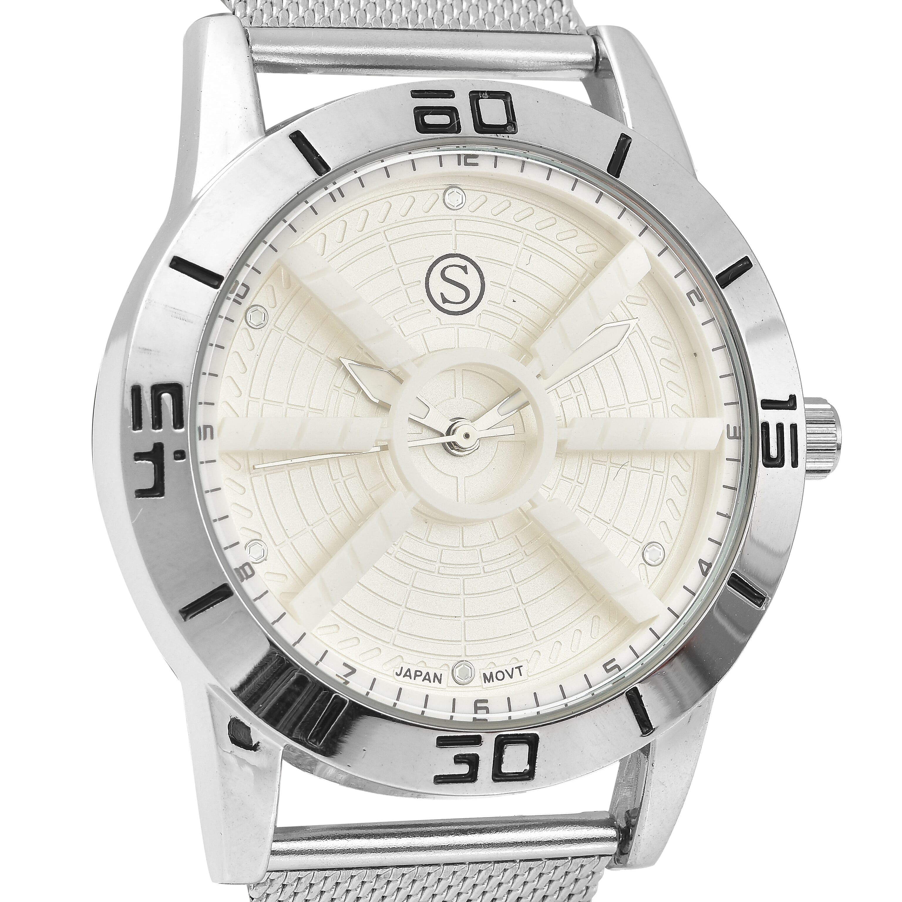 STRADA Japanese Movement Water Resistant Watch with Stainless Steel Mesh Band - Steel Colour