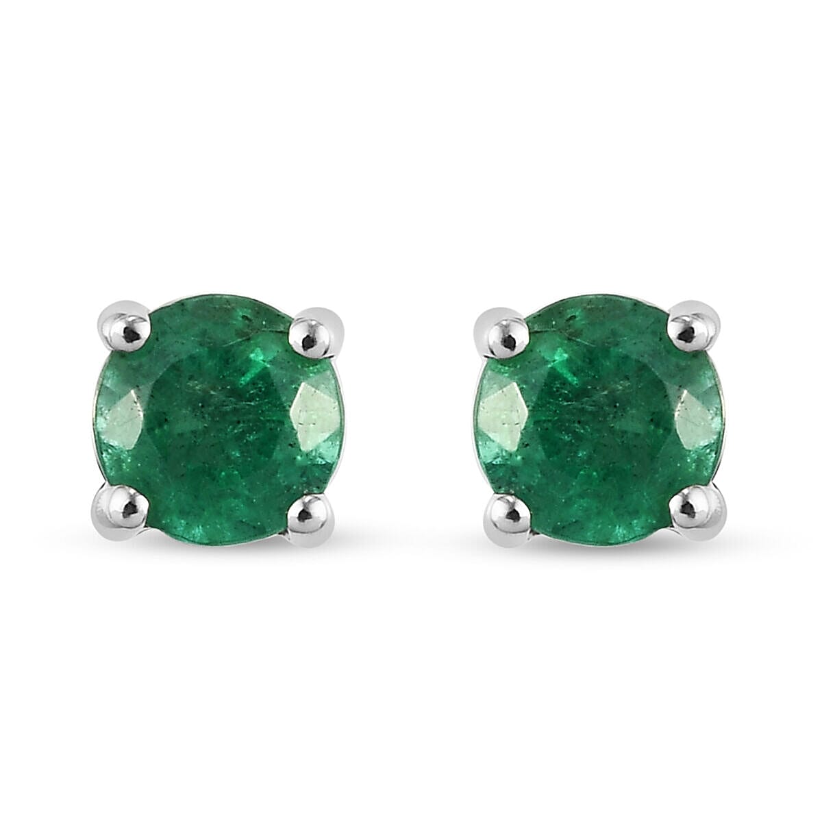 RHAPSODY 950 Platinum AAAA Kagem Zambian Emerald Earrings (with Screw Back) 1.04 Ct.