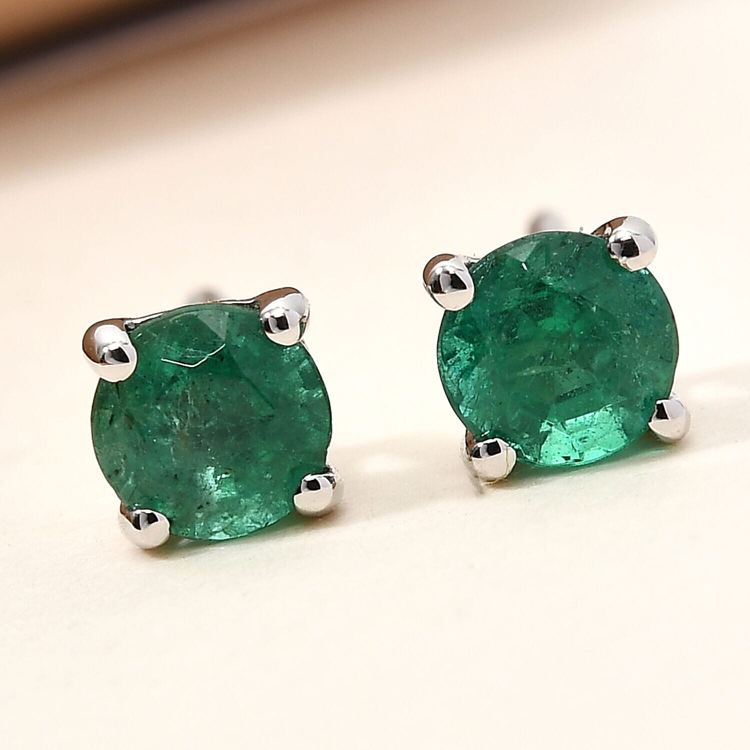 RHAPSODY 950 Platinum AAAA Kagem Zambian Emerald Earrings (with Screw Back) 1.04 Ct.
