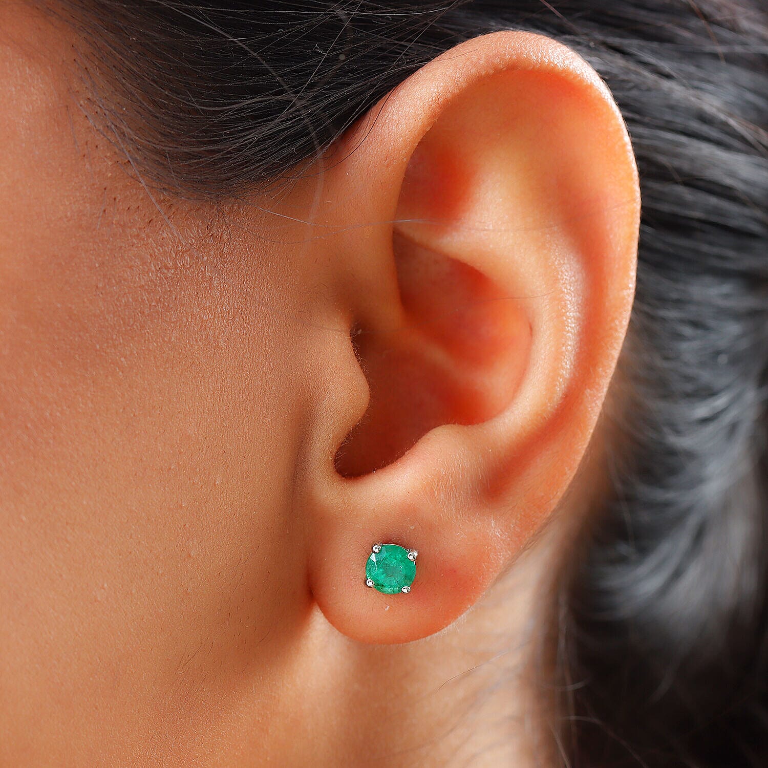 RHAPSODY 950 Platinum AAAA Kagem Zambian Emerald Earrings (with Screw Back) 1.04 Ct.