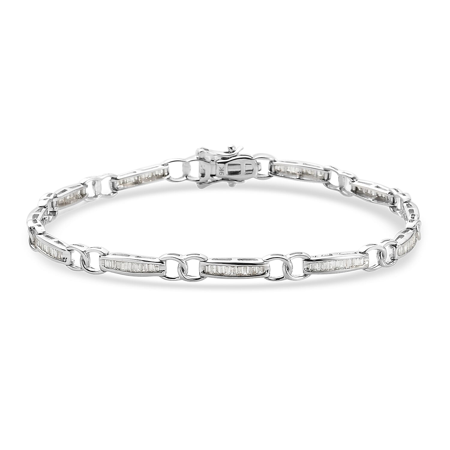 9K White Gold   White Diamond  Tennis Bracelet 1 Row (Size - 7.5) 1.00 ct,  Gold Wt. 5.5 Gms  0.924  Ct.