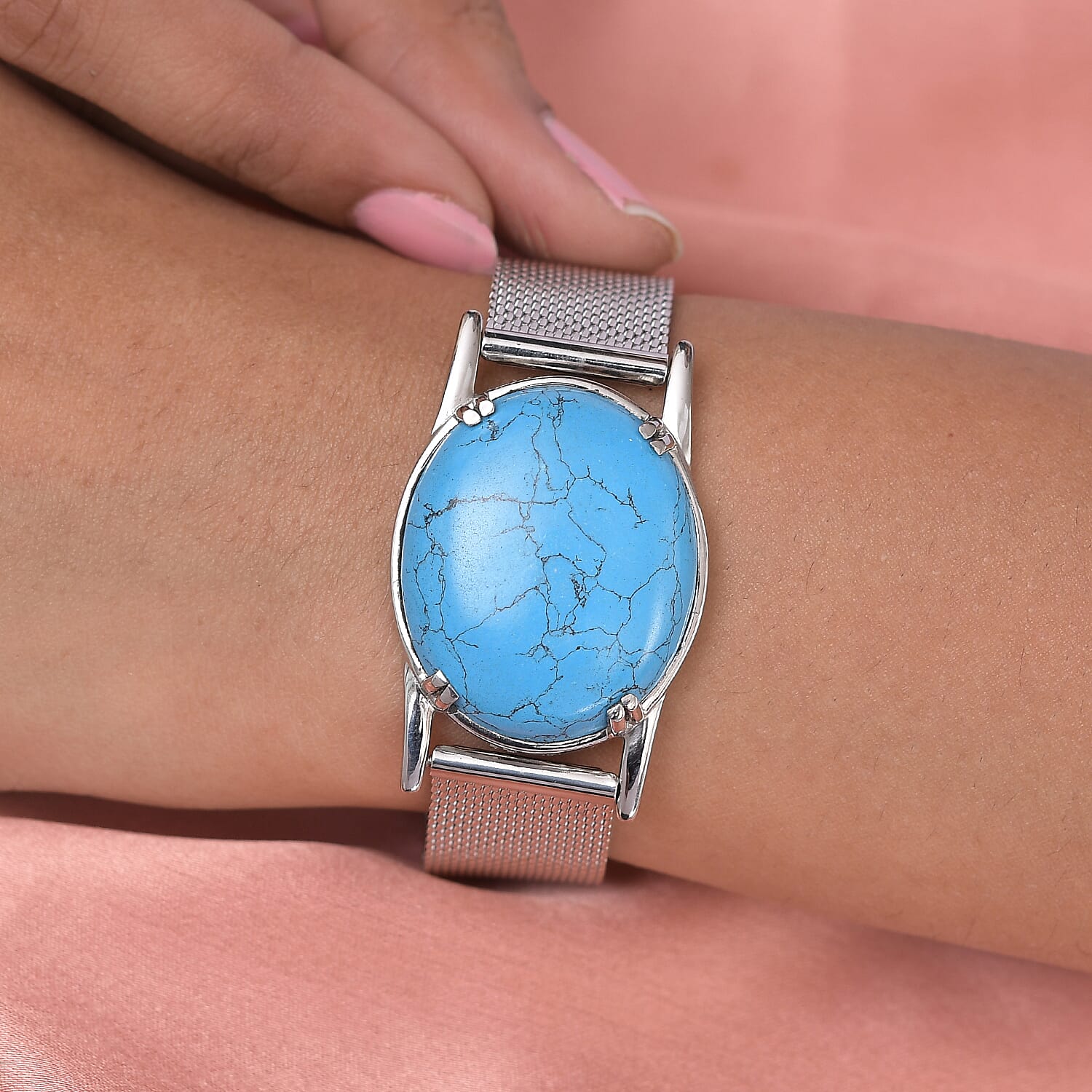 Blue Howlite Bracelet (Size 9) in Stainless Steel