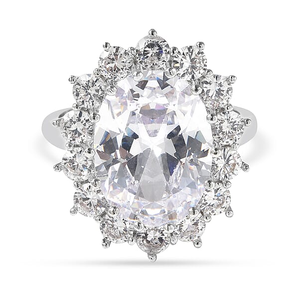 Simulated Diamond Halo Ring in Silver Tone 7146814 TJC