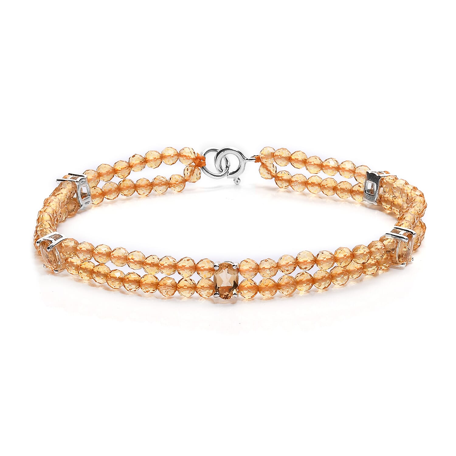 Citrine Beads Bracelet (Size - 7.5) in Sterling Silver 25.85 Ct.