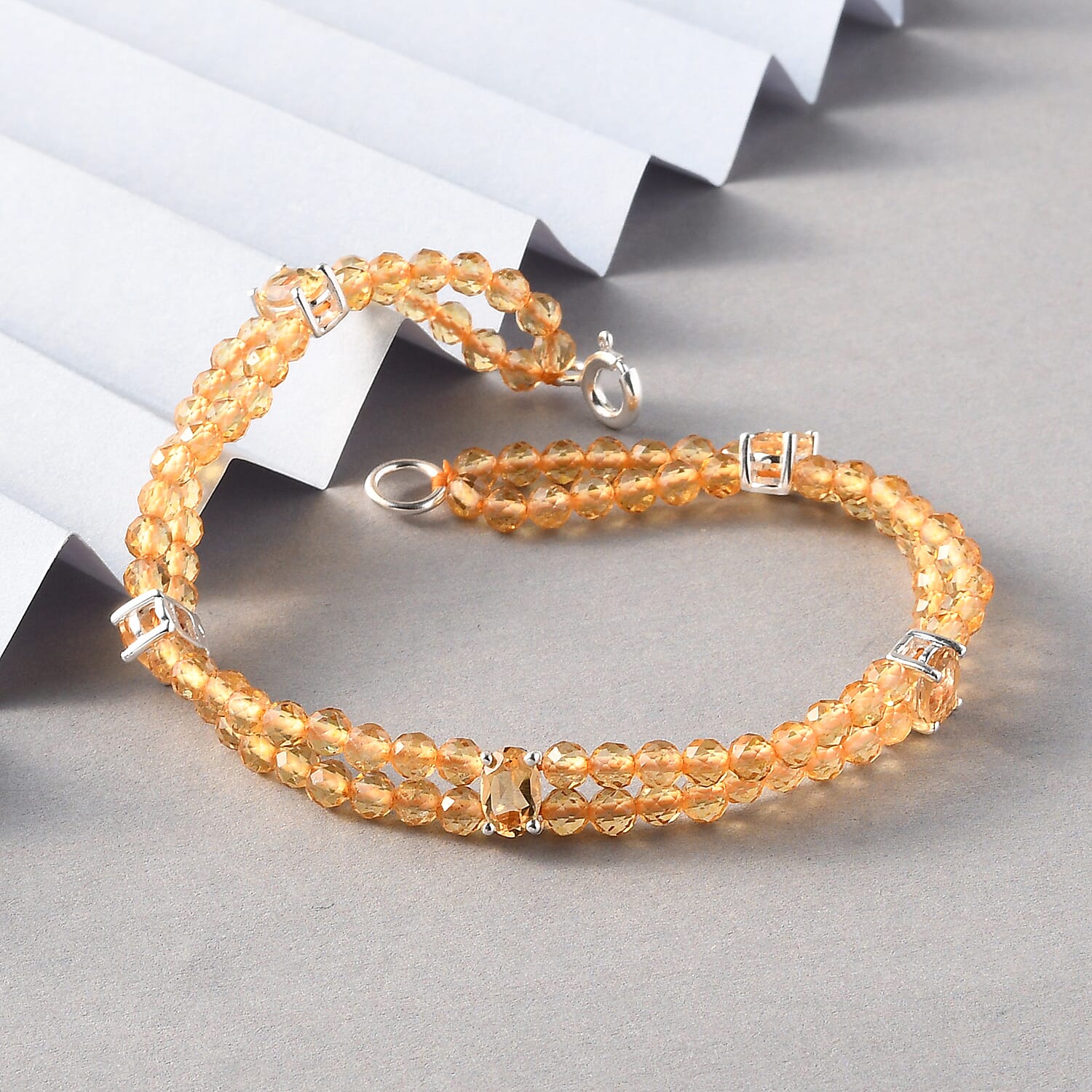 Citrine Beads Bracelet (Size - 7.5) in Sterling Silver 25.85 Ct.