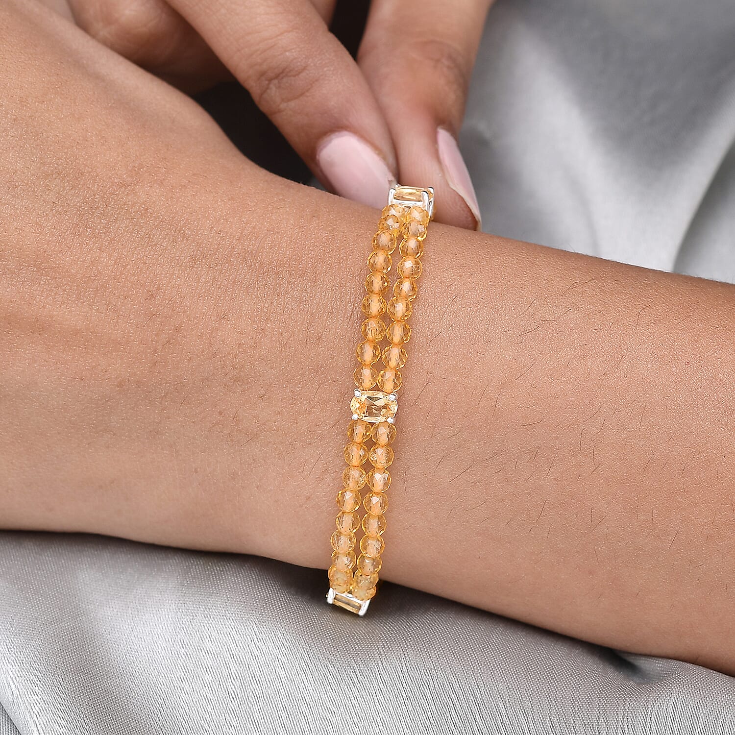 Citrine Beads Bracelet (Size - 7.5) in Sterling Silver 25.85 Ct.