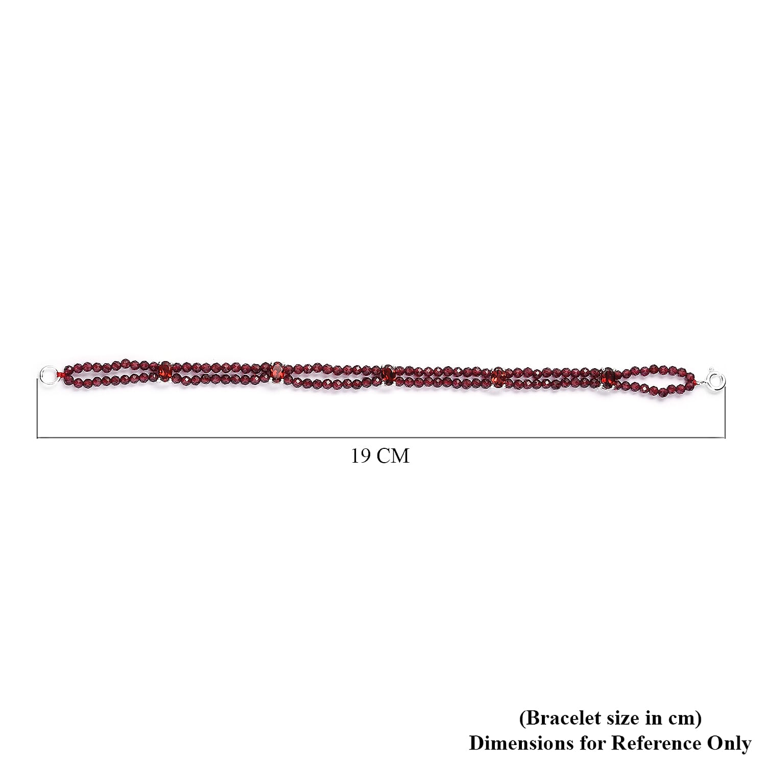 Red Garnet Beads Bracelet (Size - 7.5) in Sterling Silver