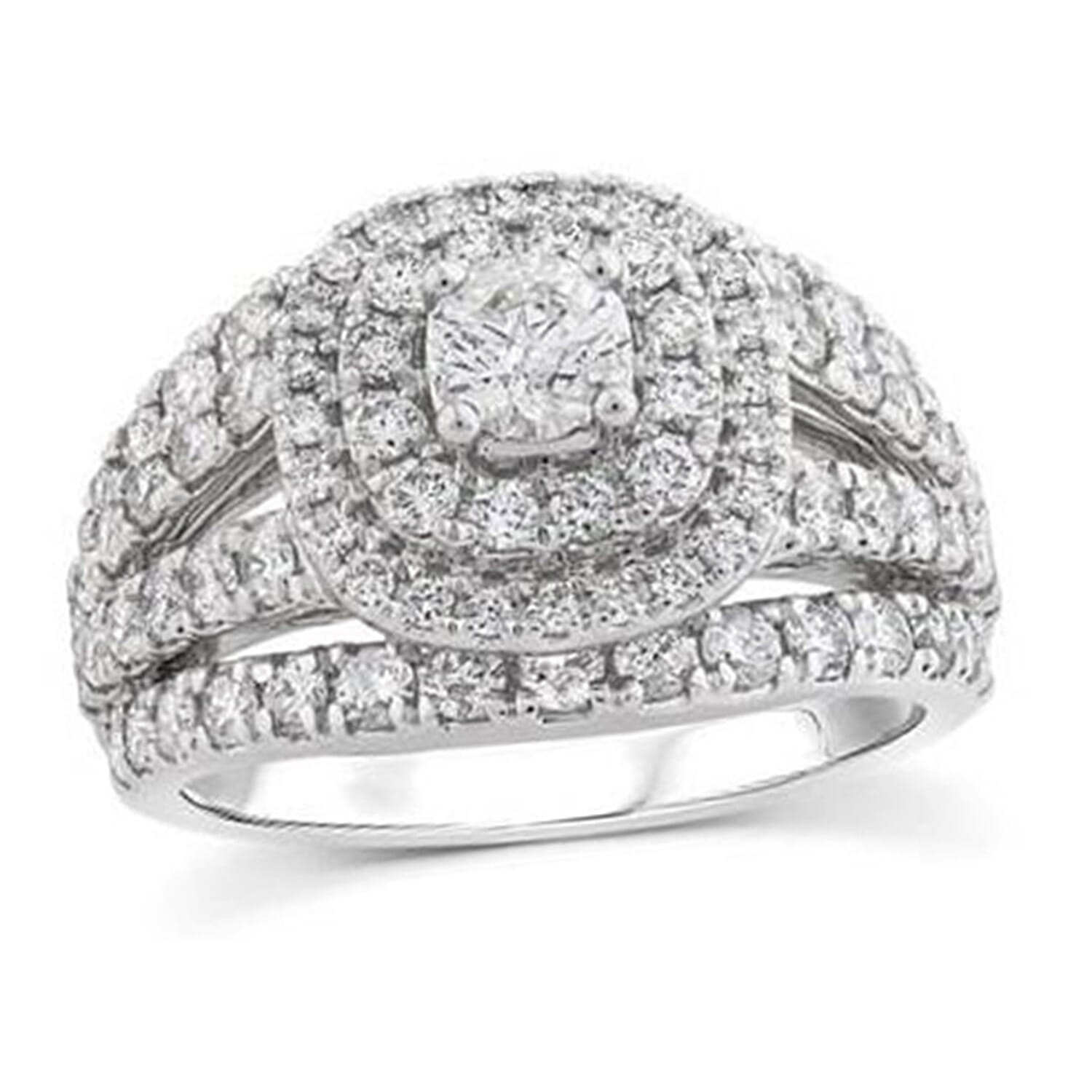 NY Close Out Deal- 14K White Gold Diamond (SI-I1-G-H) (Center Dia. 0.40 Ct) Cluster Ring 2.00 Ct, Gold Wt. 6.10 Gms