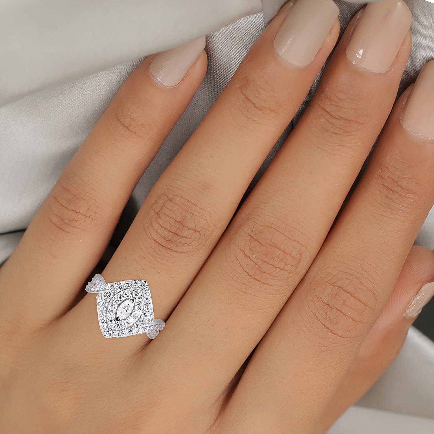 NY Close Out 14K White Gold Diamond (SI1-G-H) Cluster Ring 1.30 Ct, Gold Wt. 7.34 Gms