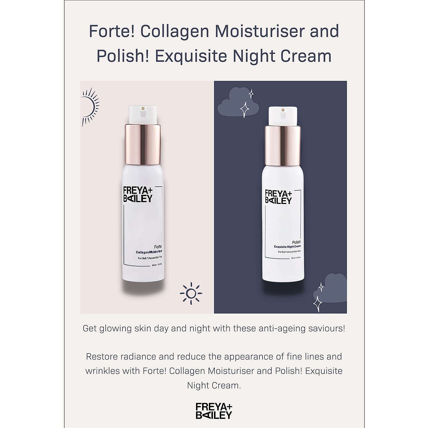 Freya+Bailey: Forte Collagen Moisturiser - 60ml & Polish Night Cream Combo - 60ml