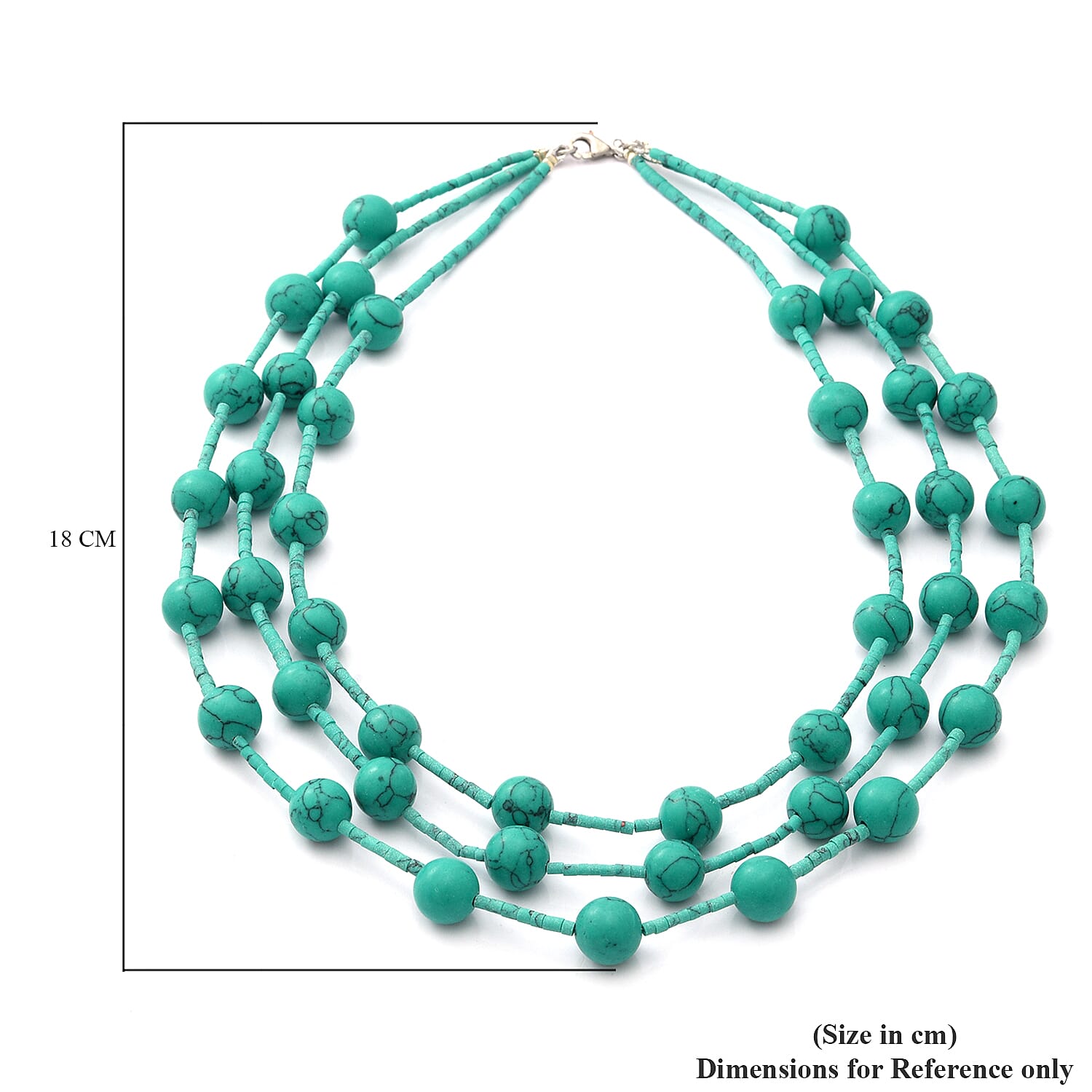 Green Turquoise and Green Howlite Beads Necklace (Size - 20) in Rhodium Overlay Sterling Silver 250.00 Ct