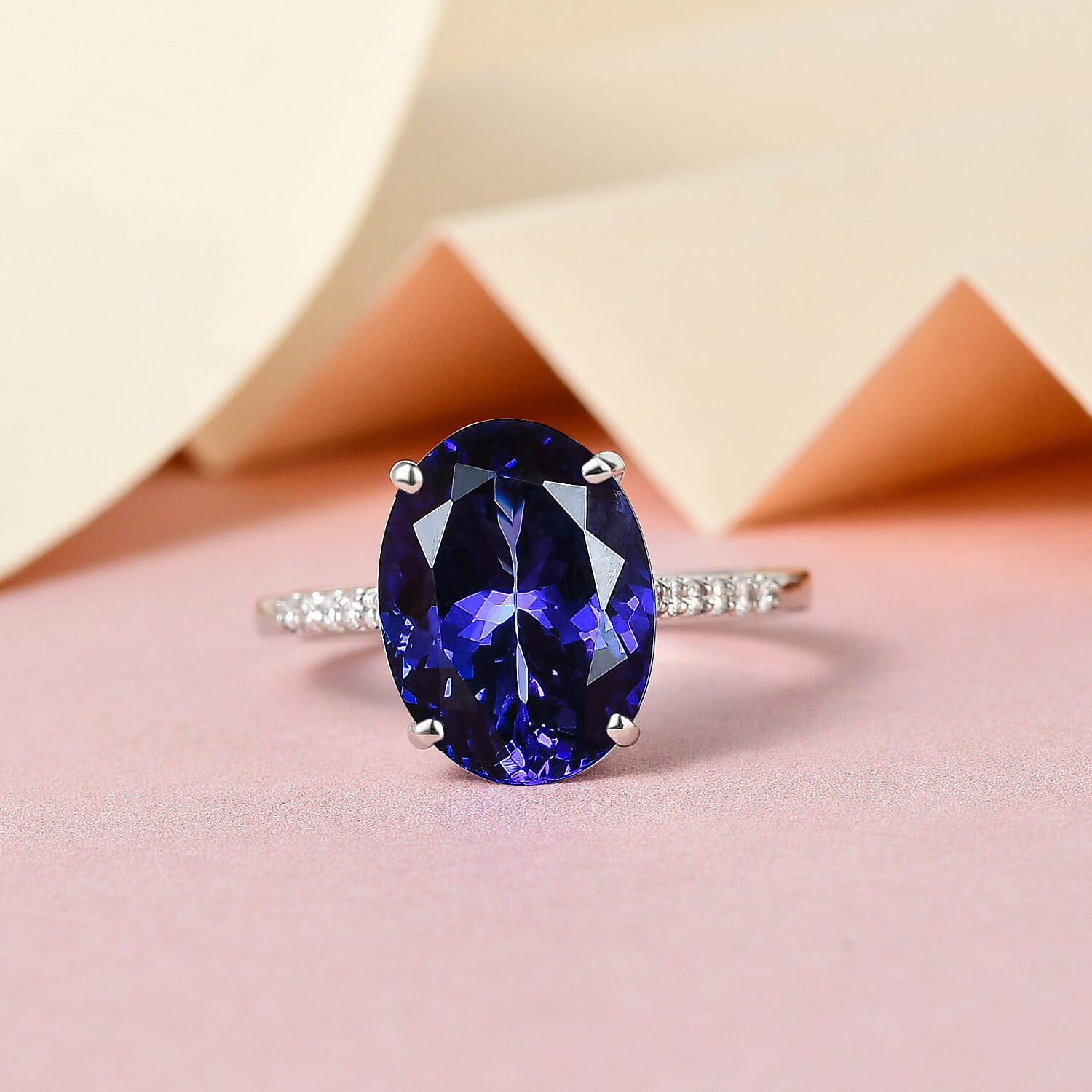 RHAPSODY 950 Platinum AAAA Tanzanite and Diamond (VS-E-F) Ring 5.12 Ct.