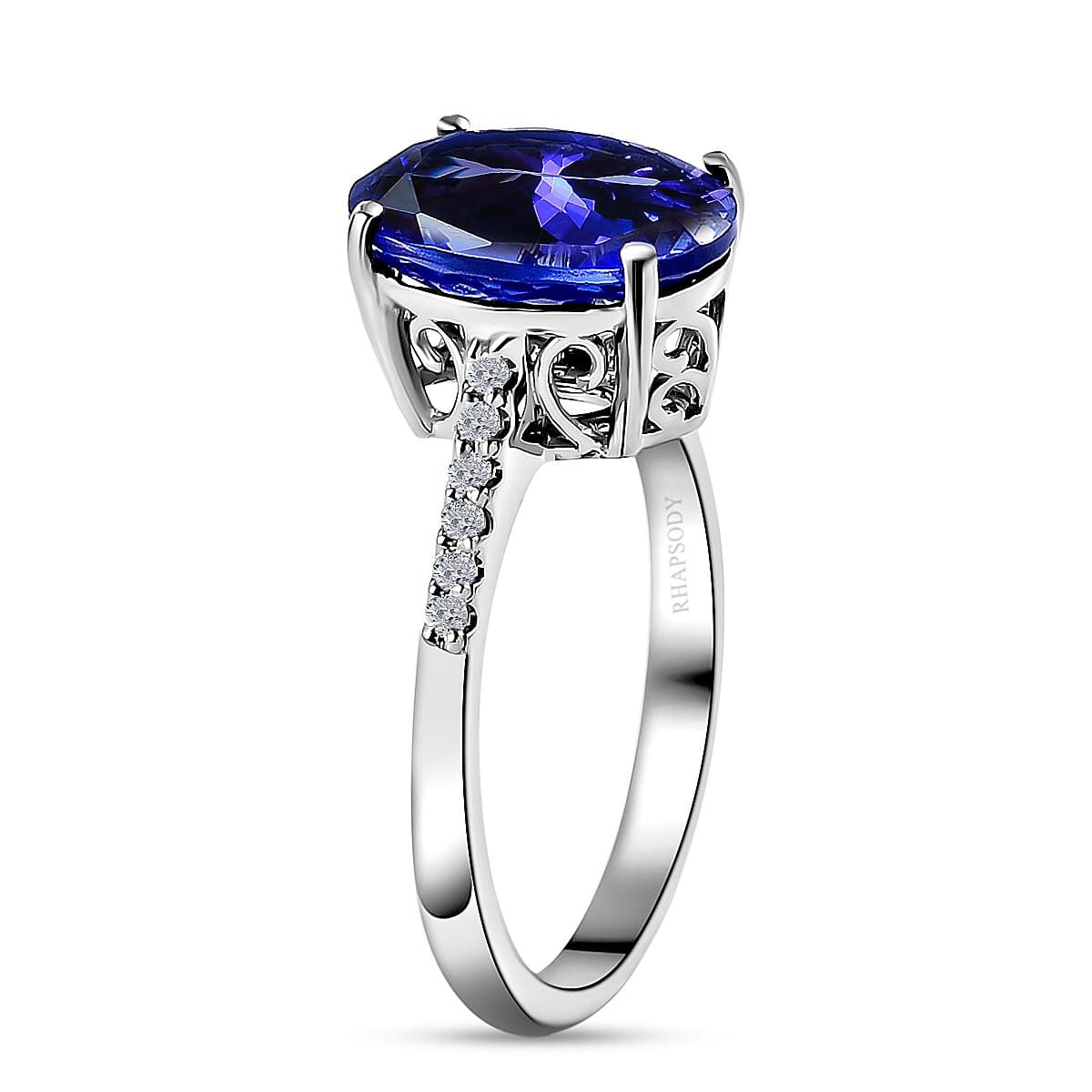 RHAPSODY 950 Platinum AAAA Tanzanite and Diamond (VS-E-F) Ring 5.12 Ct.