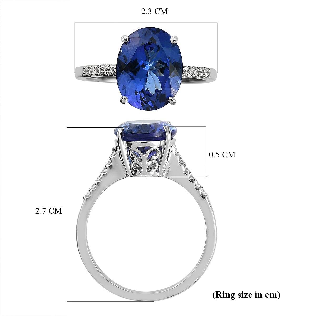 RHAPSODY 950 Platinum AAAA Tanzanite and Diamond (VS-E-F) Ring 5.12 Ct.