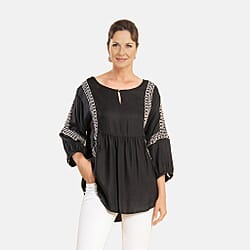 TAMSY Embroidered Top (Size L, 16-18) - Black