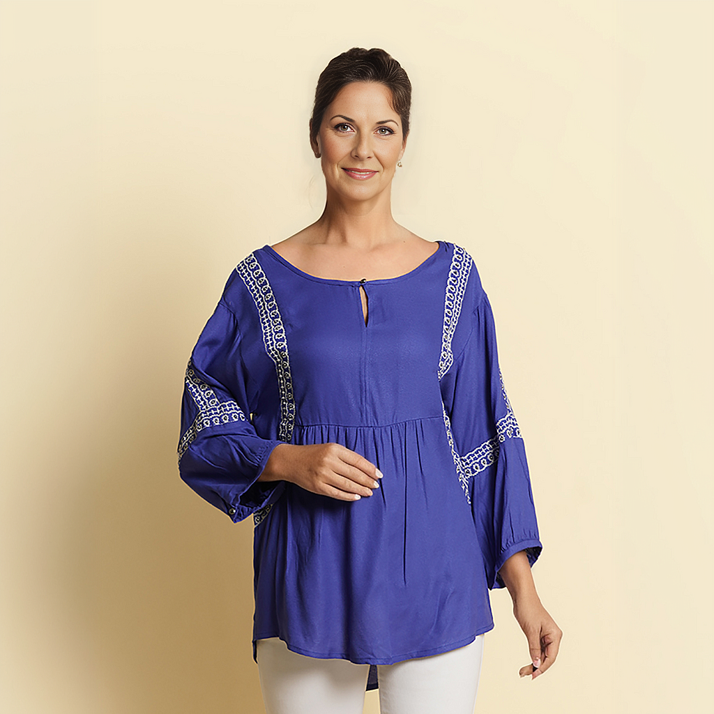 TAMSY Embroidered Top (Size L, 16-18) - Blue