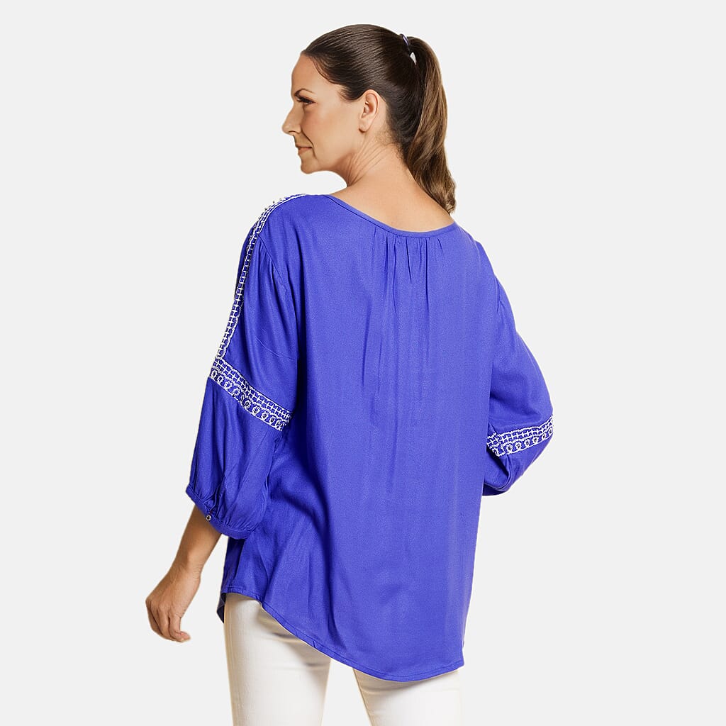 TAMSY Embroidered Top (Size L, 16-18) - Blue