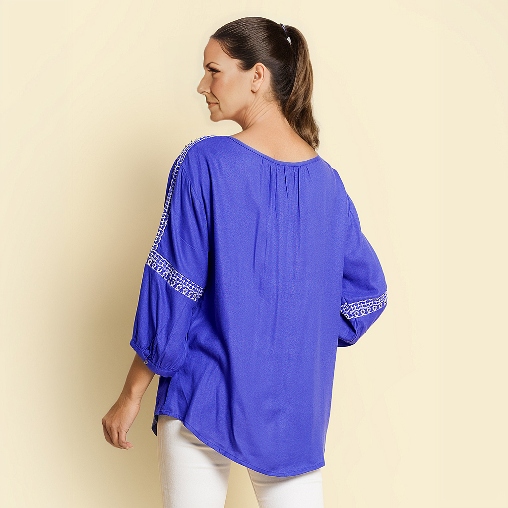 TAMSY Embroidered Top (Size L, 16-18) - Blue