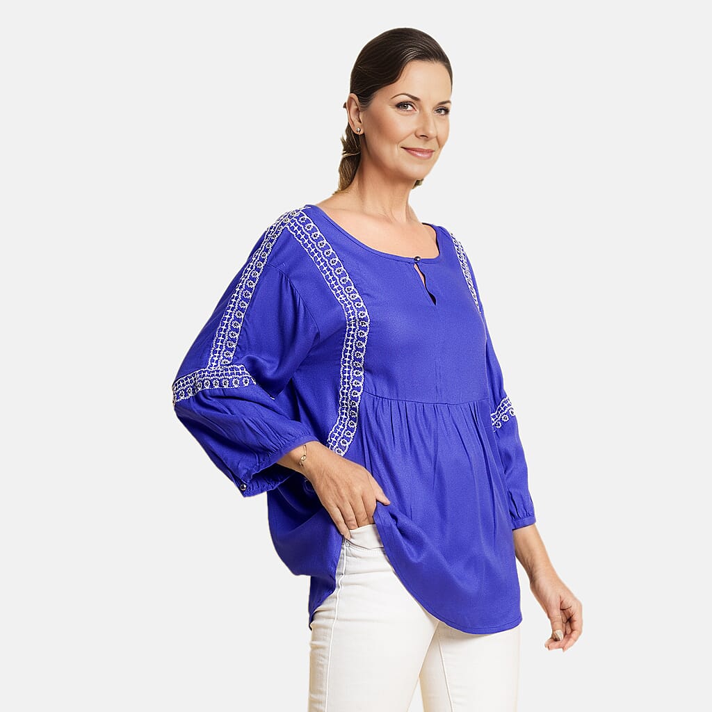 TAMSY Embroidered Top (Size L, 16-18) - Black