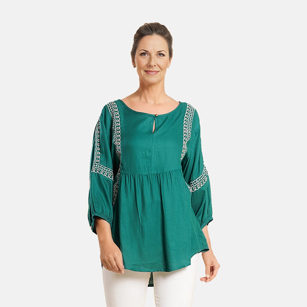 TAMSY Embroidered Top (Size L, 16-18) - Black