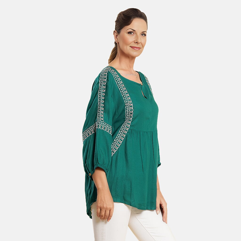 TAMSY Embroidered Top (Size L, 16-18) - Black