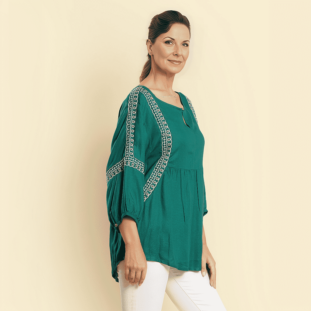 TAMSY Embroidered Top (Size L, 16-18) - Black