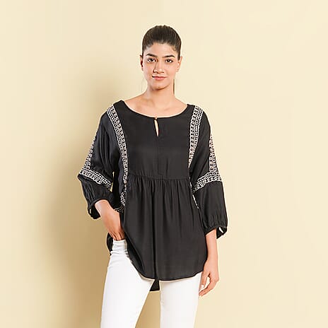 TAMSY Embroidered Top (Size M, 12-14) - Black