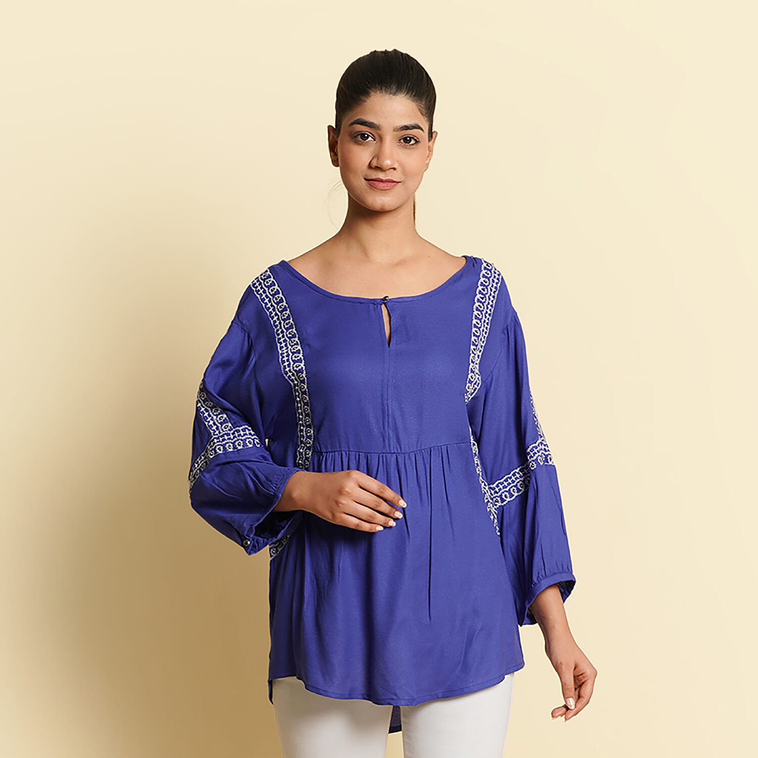 TAMSY Embroidered Top (Size M, 12-14) - Blue