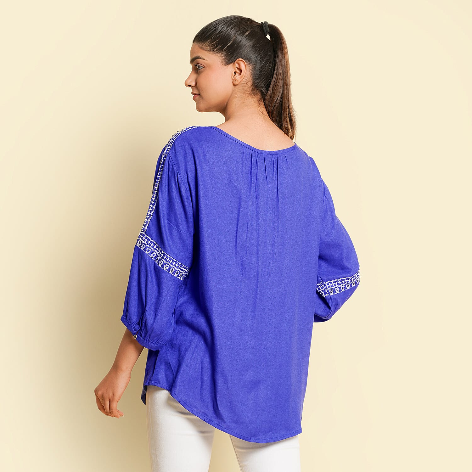 TAMSY Embroidered Top (Size M, 12-14) - Blue