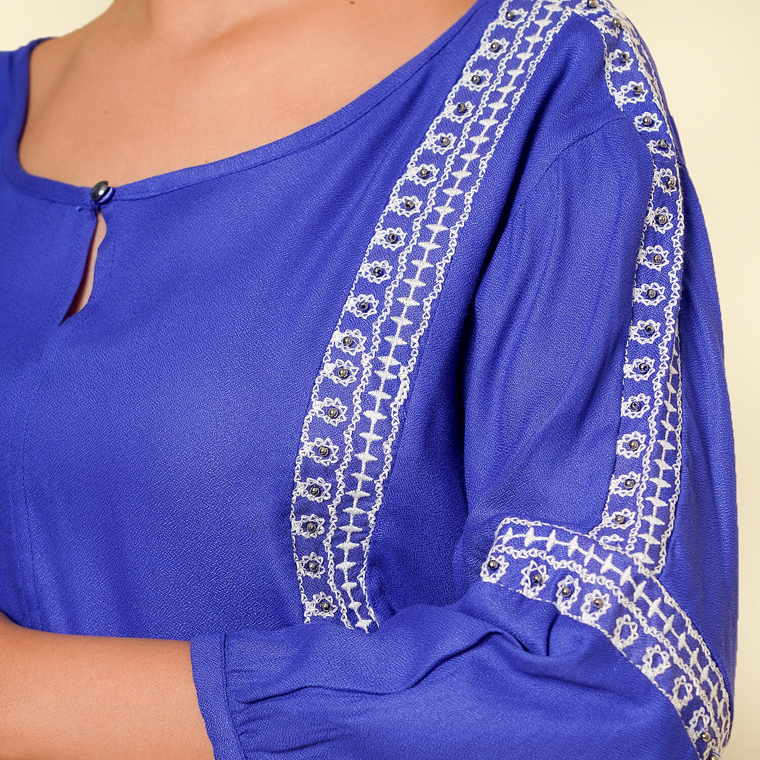 TAMSY Embroidered Top (Size M, 12-14) - Blue