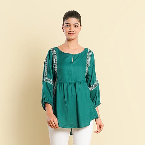 TAMSY Embroidered Top (Size M, 12-14) - Green